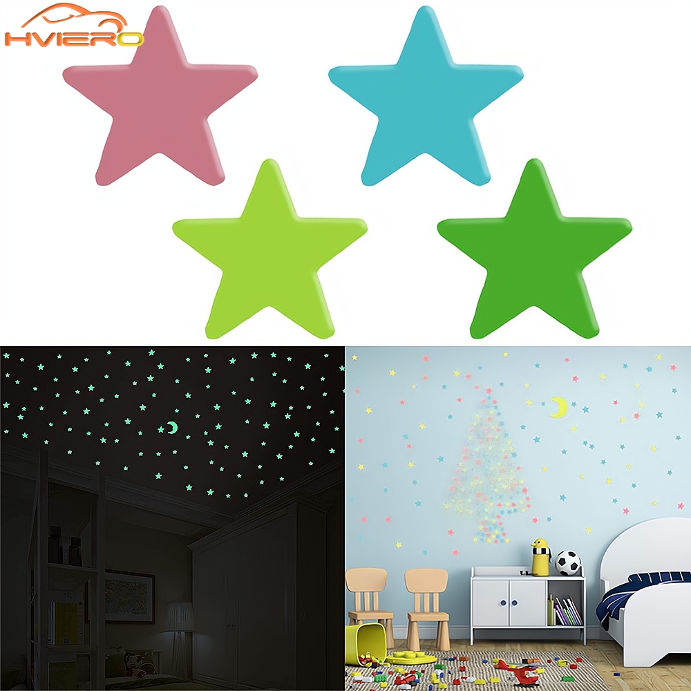 Glow In Dark Stars - Stiker dinding, 50/100X 3cm bintang menyala