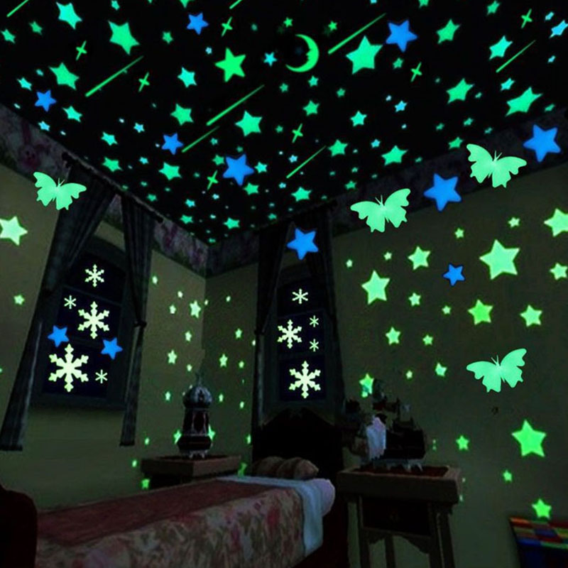 1 Pak stiker dinding bintang b - Glow In Dark Stars ulasan dan harga